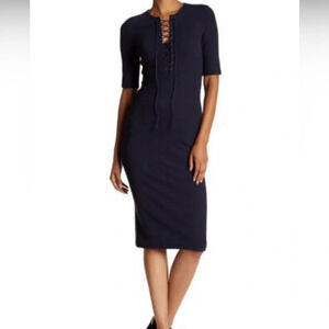 NWT Derek Lam 10 Crosby Lace-Up T-Shirt‎ Dress Midnight Blue Size Large NWT